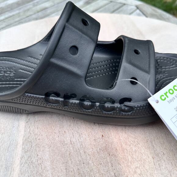 Crocs Baya Slides Unisex Mens 6 Women 8 Sandals Waterproof Black Shoes New - Picture 7 of 16